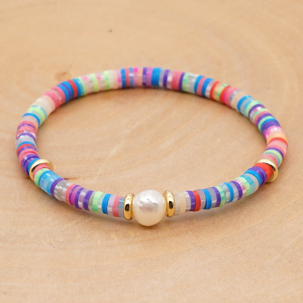 Hot Sale Fashion Trendy Vacation Beach Style Natural Baroque Pearl Color Soft Ceramic Letter Bracelet