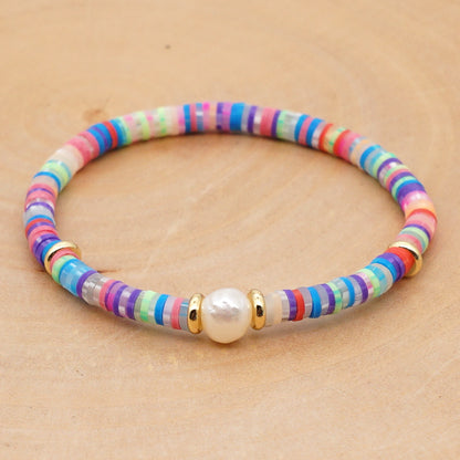 Hot Sale Fashion Trendy Vacation Beach Style Natural Baroque Pearl Color Soft Ceramic Letter Bracelet