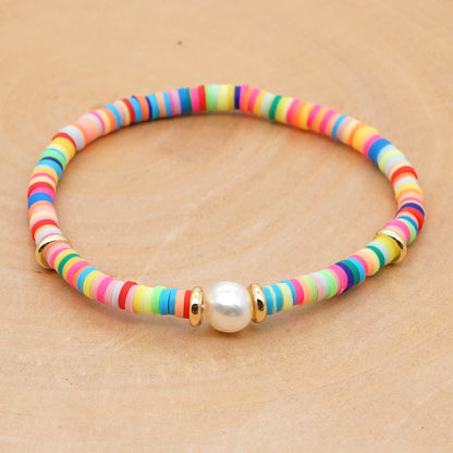 Hot Sale Fashion Trendy Vacation Beach Style Natural Baroque Pearl Color Soft Ceramic Letter Bracelet