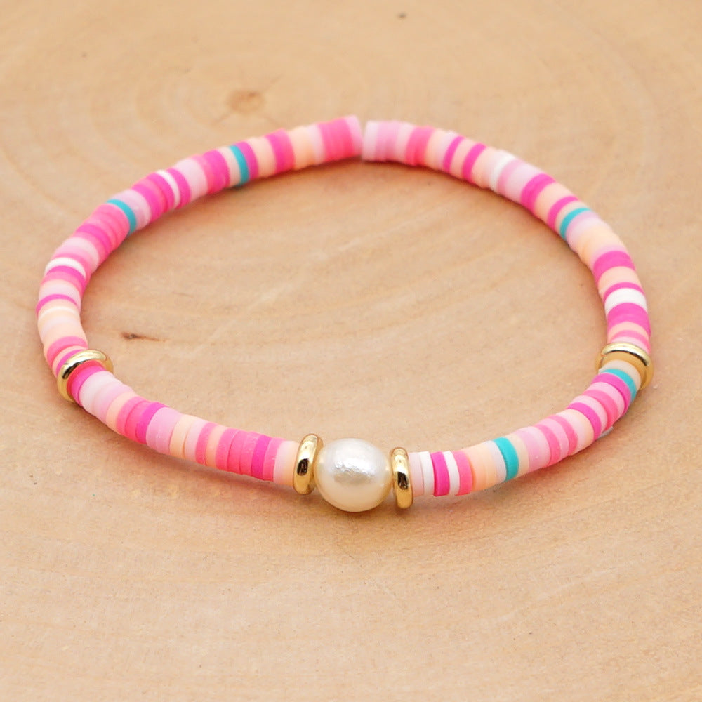 Hot Sale Fashion Trendy Vacation Beach Style Natural Baroque Pearl Color Soft Ceramic Letter Bracelet