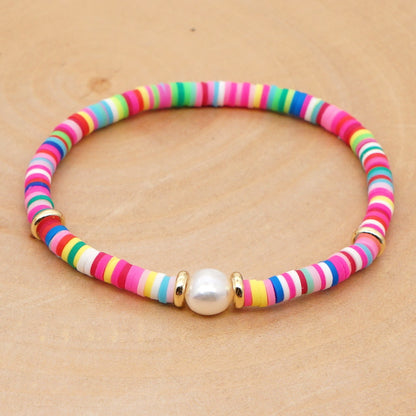 Hot Sale Fashion Trendy Vacation Beach Style Natural Baroque Pearl Color Soft Ceramic Letter Bracelet