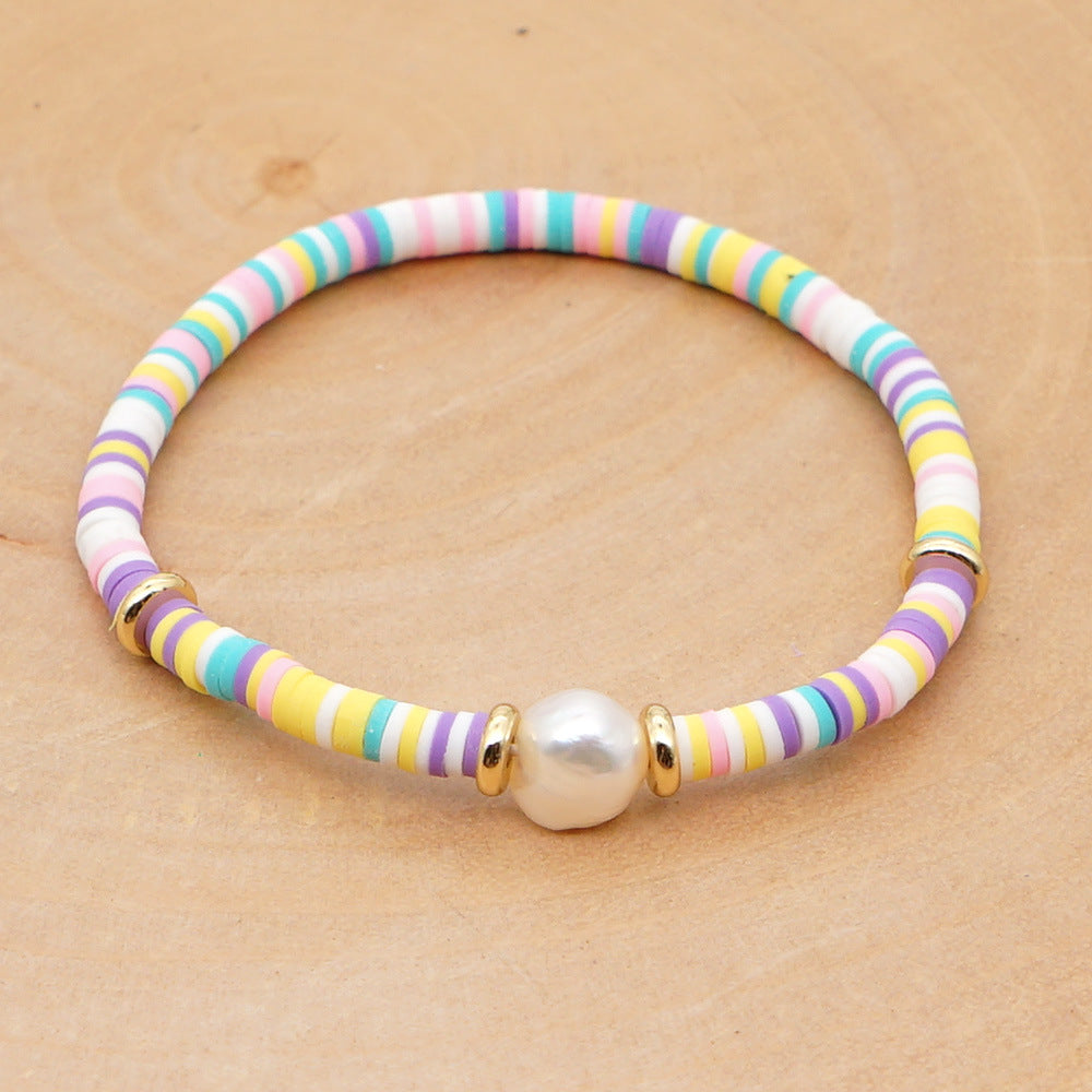 Hot Sale Fashion Trendy Vacation Beach Style Natural Baroque Pearl Color Soft Ceramic Letter Bracelet