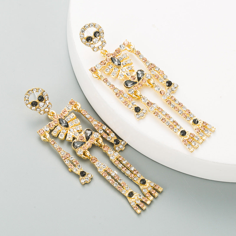 Skull Skeleton Alloy Inlaid Rhinestone Earrings