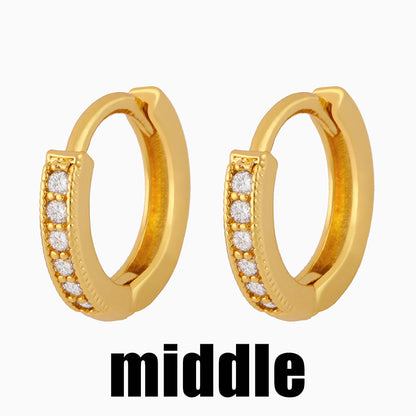 1 Pair Simple Style Geometric Round Inlaid Zircon Copper 18k Gold Plated Hoop Earrings