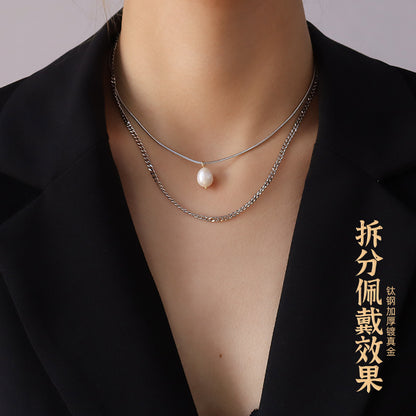 Fashion All-match  Three-layer Irregular Freshwater Necklace