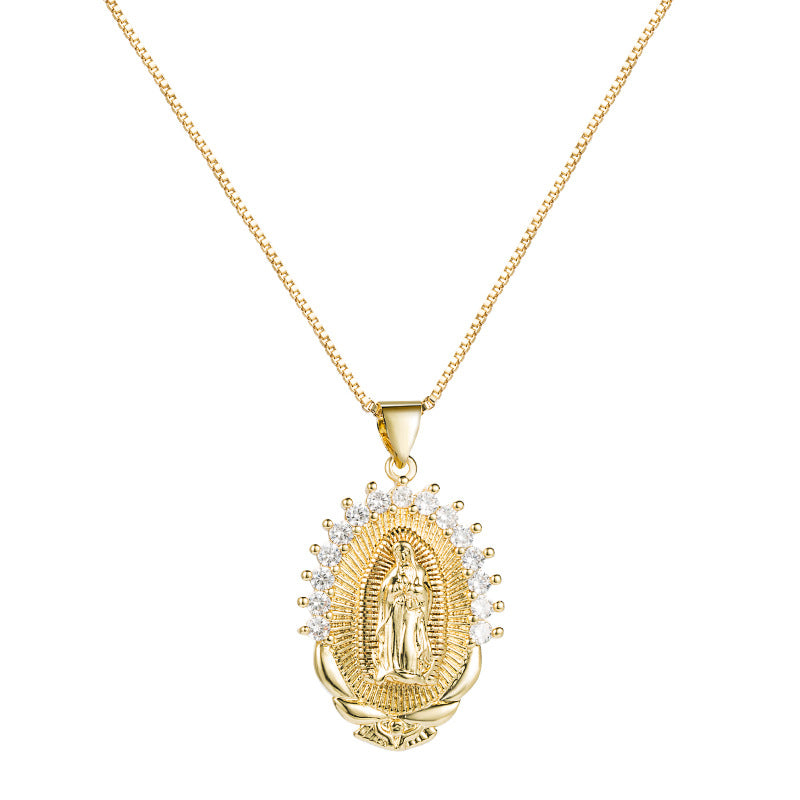 Virgin Mary Halo Pendant Copper Inlaid Zircon Necklace