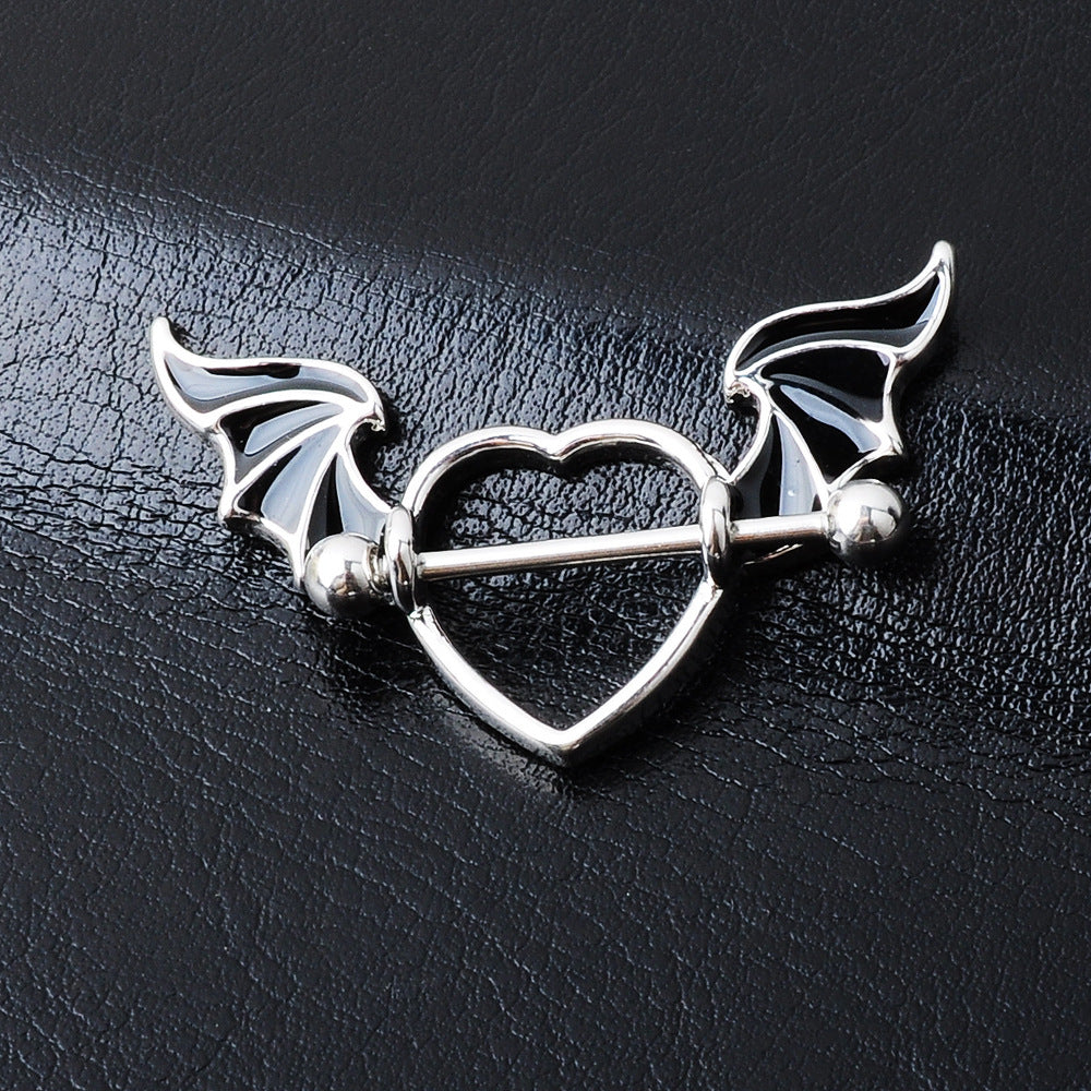 Fashion Piercing Jewelry Heart-shaped Wings Titanium Steel Breast Ring