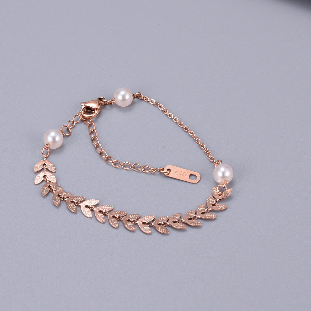 Wholesale Jewelry Titanium Steel Wheat Ear Pearl Bracelet Wholesale Jewelry