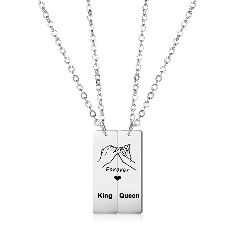 King And Queen Letter Stainless Steel Necklace