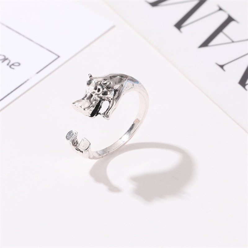 Cute Retro Hippo Opening Adjustable Ring Wholesale