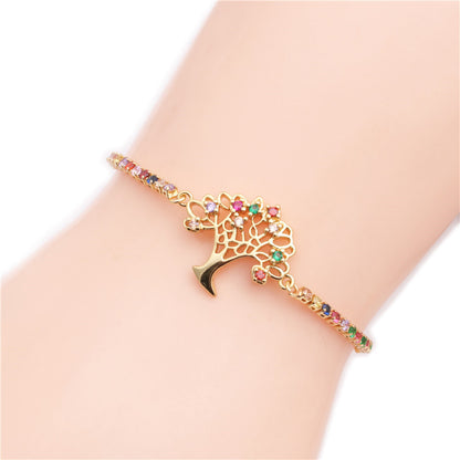 Hot Sale Micro-set Zircon Chain Color Chain Life Tree Valentine's Day Gift Bracelet Wholesale Gooddiy