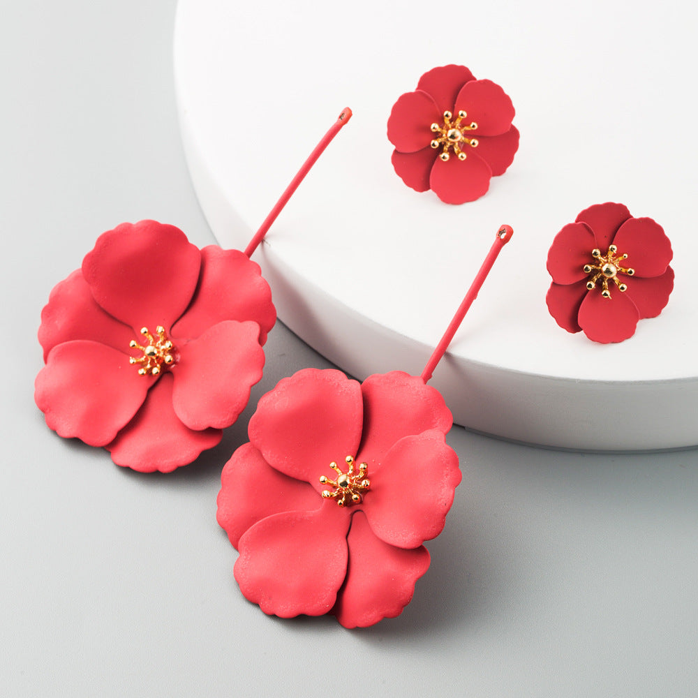 Korean Fashion Sweet Exaggerated Inlay Earrings Boho Alloy Flower Long Earrings