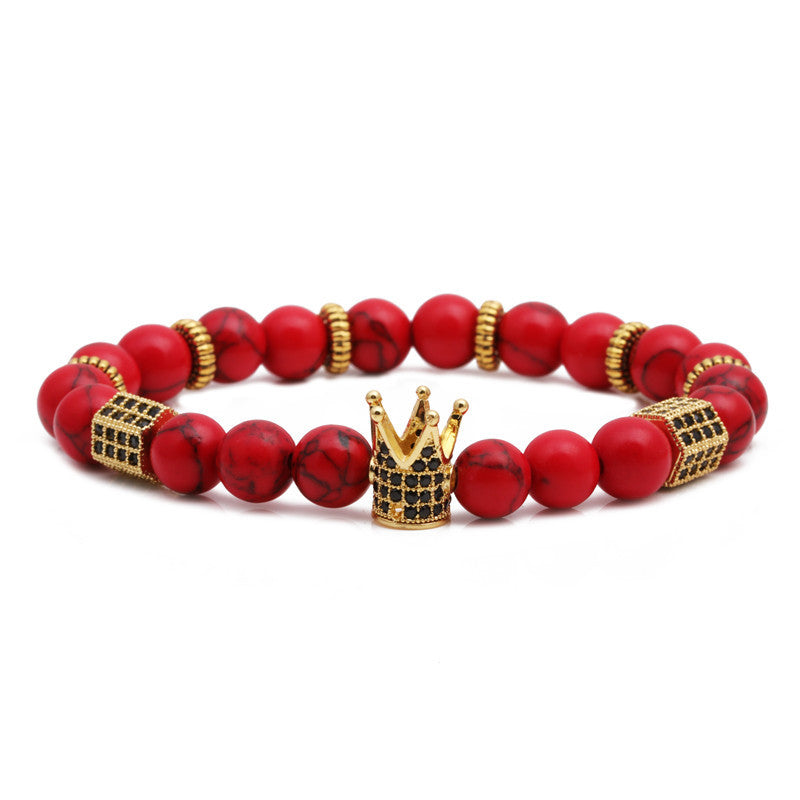 Red Turquoise Volcanic Stone Picture Beaded Bracelet