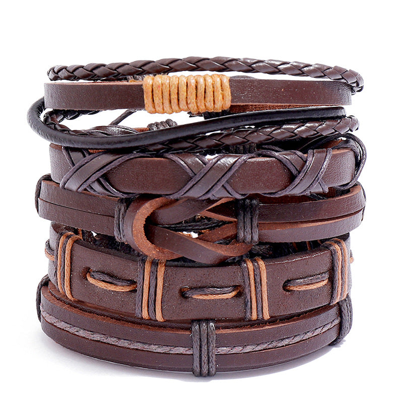 Simple Retro Woven 5-piece Leather Bracelet