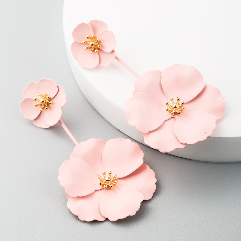 Korean Fashion Sweet Exaggerated Inlay Earrings Boho Alloy Flower Long Earrings