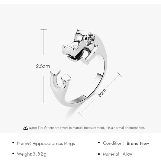 Cute Retro Hippo Opening Adjustable Ring Wholesale