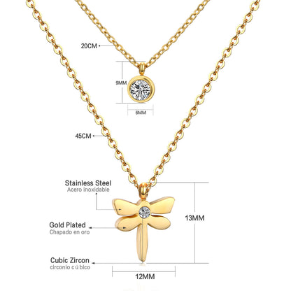 Modern Style Cross Four Leaf Clover Flower Stainless Steel Rhinestones Layered Necklaces