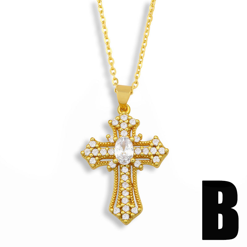 Retro Cross Simple Diamond Cross Necklace