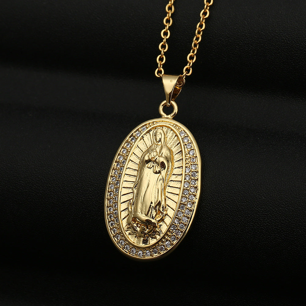 Copper Micro-inlaid Colored Zircon Virgin Mary Pendant Necklace