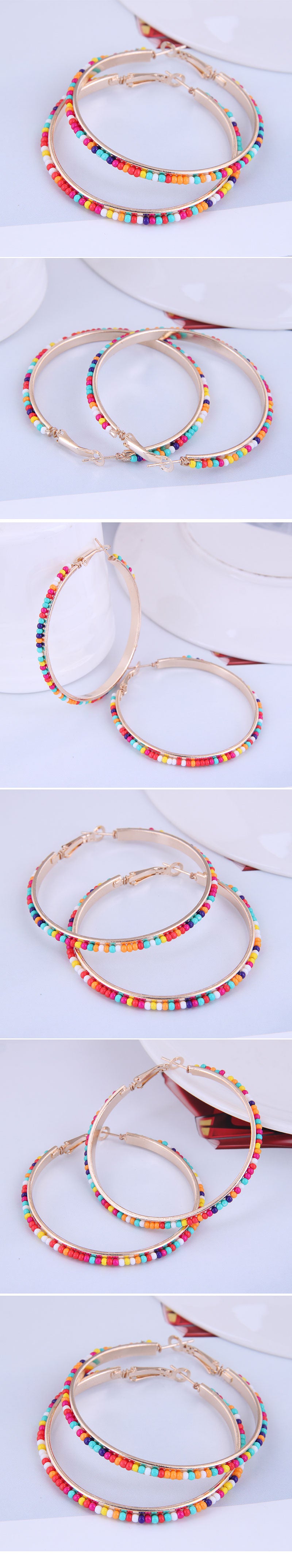 Fashion Concise Rice Beads Large Circle Earrings