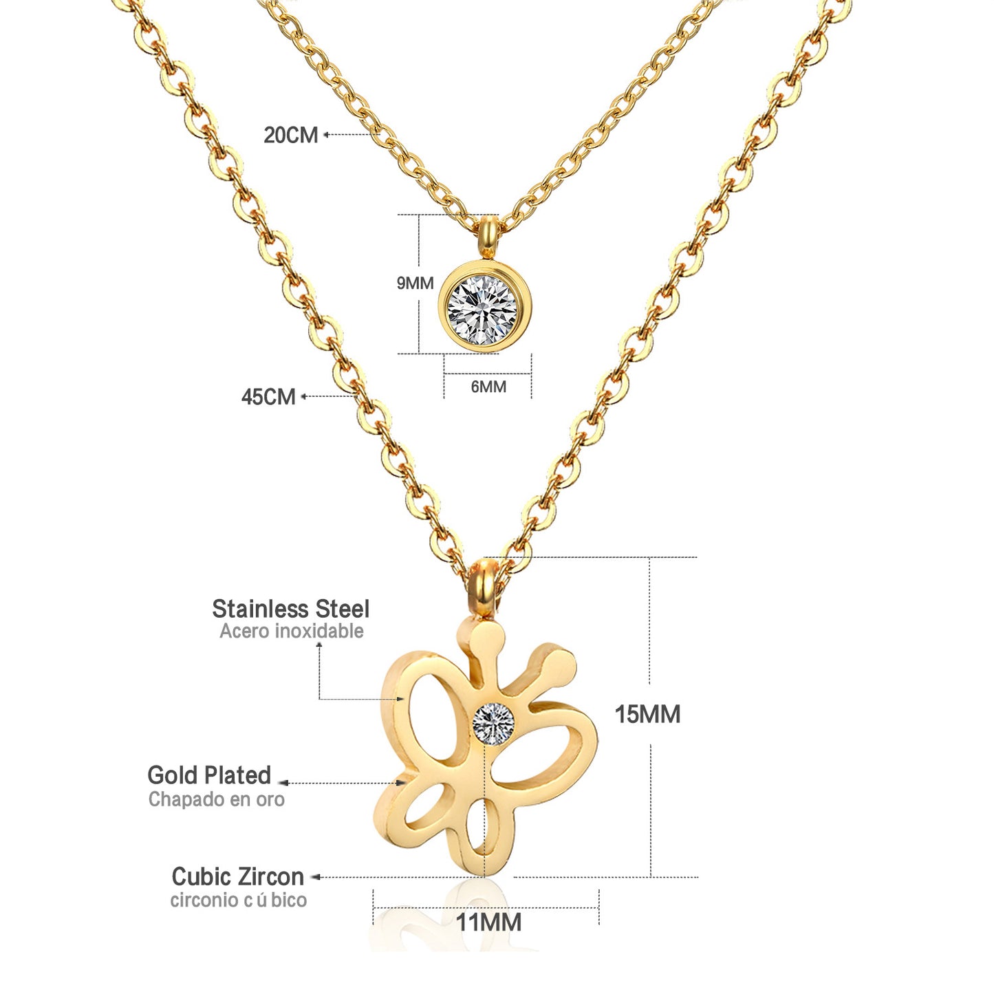 Modern Style Cross Four Leaf Clover Flower Stainless Steel Rhinestones Layered Necklaces