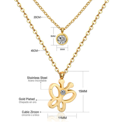 Modern Style Cross Four Leaf Clover Flower Stainless Steel Rhinestones Layered Necklaces