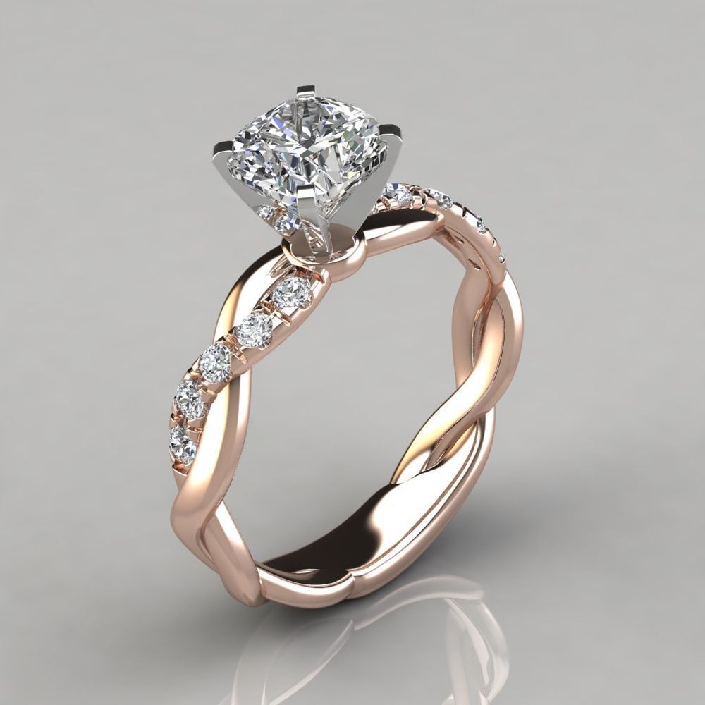 Fashion Rose Gold Inlaid Princess Diamond Ladies Copper Ring Jewelry