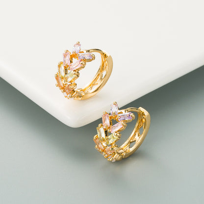 Fashion Leaf Brass Micro-inlaid Zircon Earrings