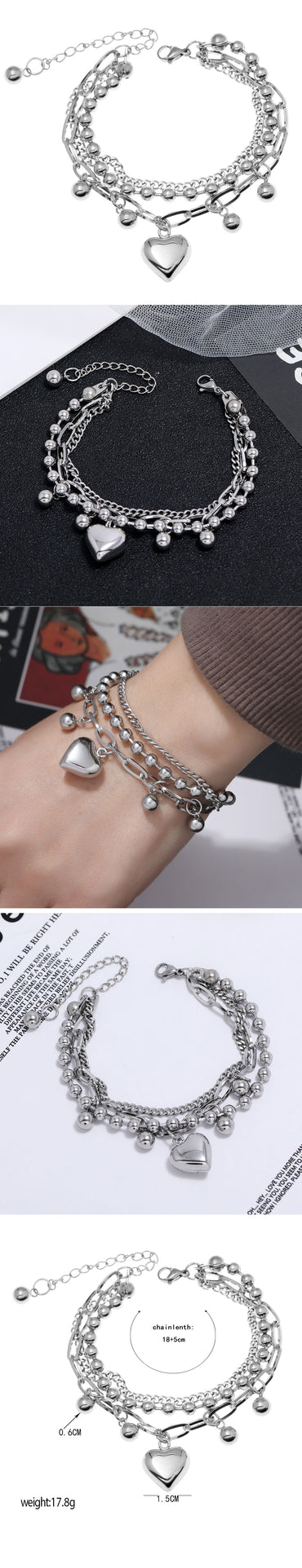 Korean Fashion Stainless Steel Love Heart Pendant Bracelet