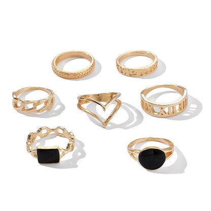 New Hollow Carved Ring Set Of 7 Retro Joint Ring Set