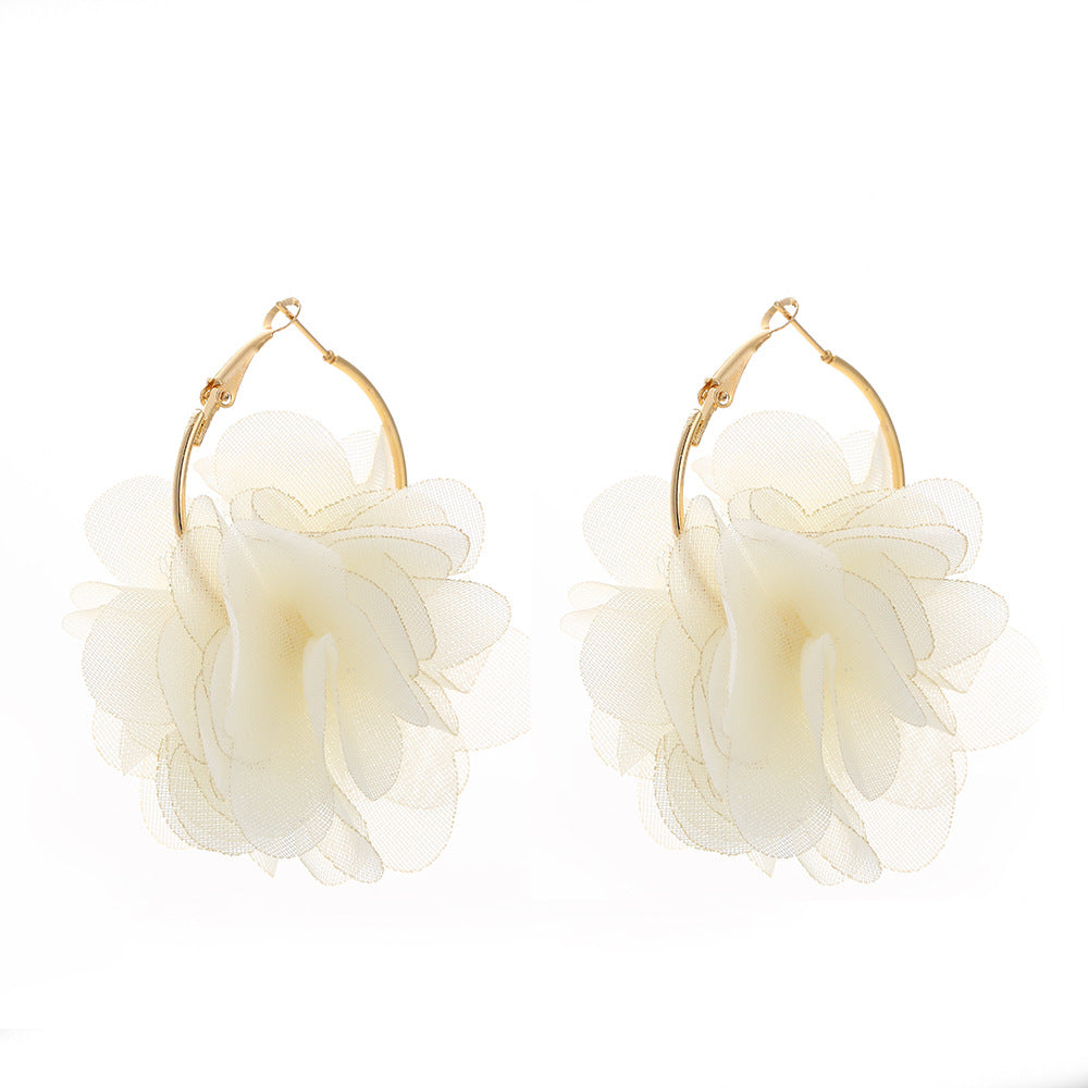 Fashion Chiffon Cloth Lace Flower Multi-layer Earrings