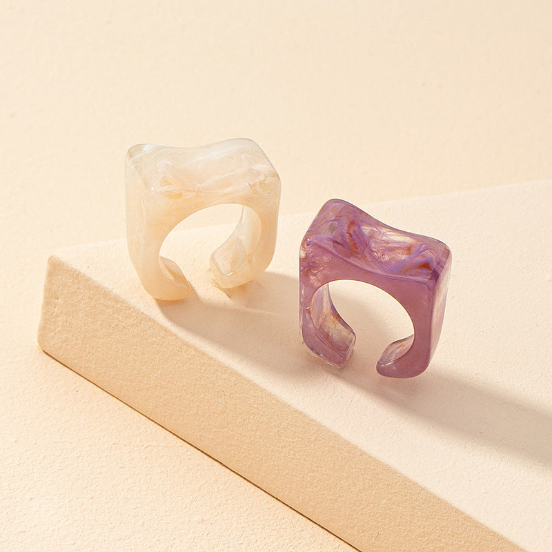 Fashion Contrast Color Resin Ring Set Wholesale