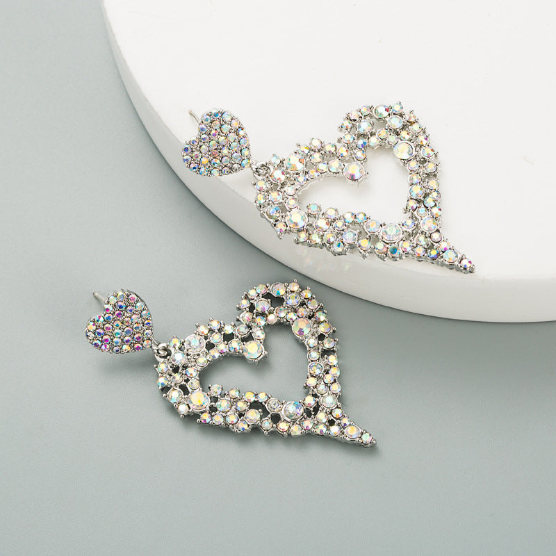 Fashion Geometric Heart Shape Alloy Rhinestone Earrings