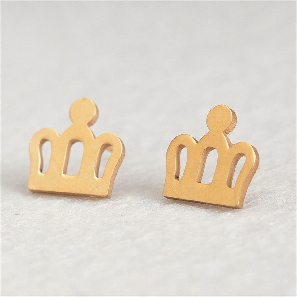 Simple Crown Stainless Steel Earrings