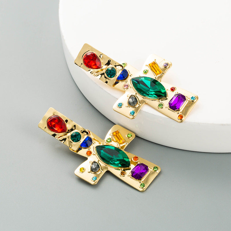 Fashion Geometric Diamond Alloy Artificial Gemstones Earrings