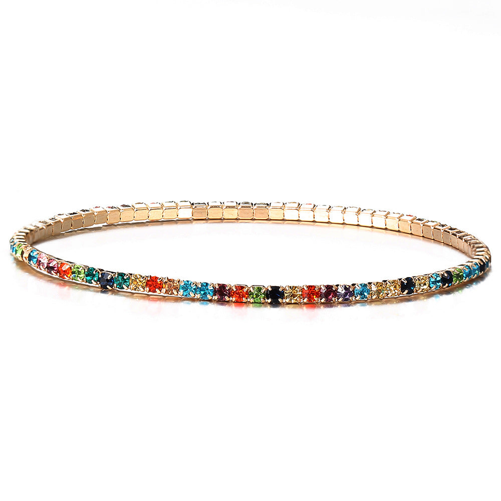 Simple Multicolor Rhinestone Elastic Bracelet