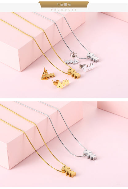 Simple Cartoon Hollow Necklace Set Stainless Steel  Fishbone Earrings Set Wholesale Gooddiy