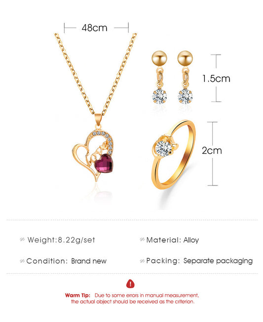 New Jewelry Three-piece Suit Fashion Trend Jewelry Love Necklace Earring Ring Suit Wholesale