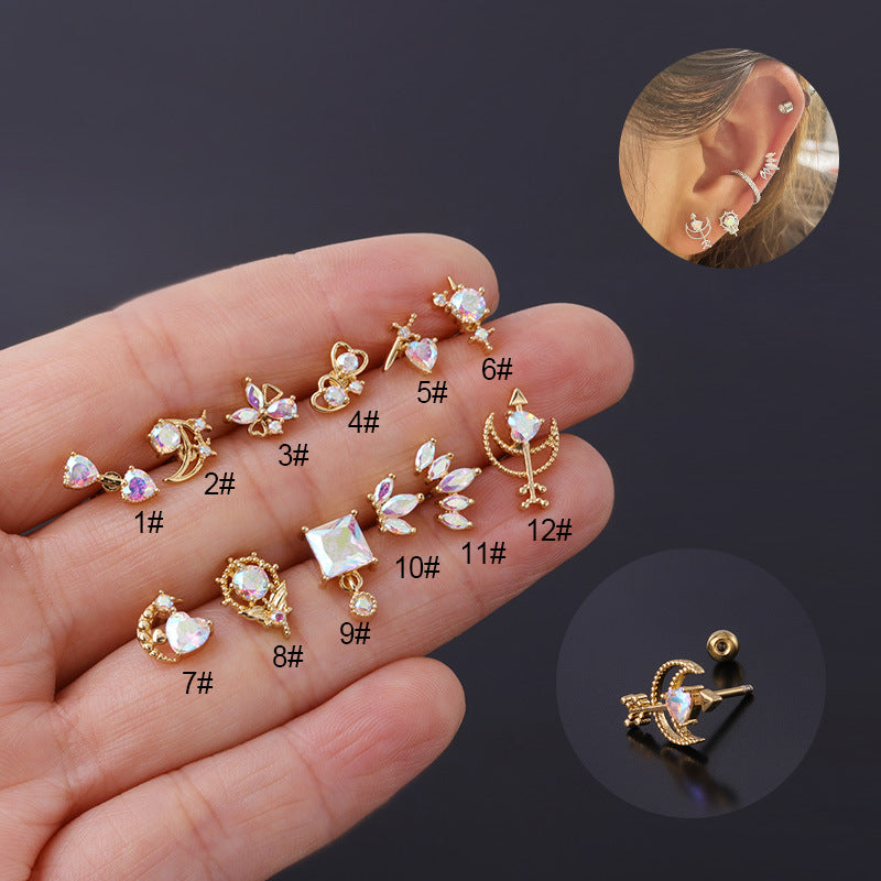 Geometric Plating Metal Artificial Gemstones Earrings Ear Studs