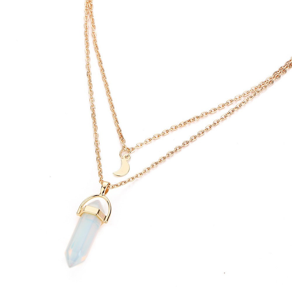 Fashion Hexagonal Pillar Pendent Two-layer Necklace