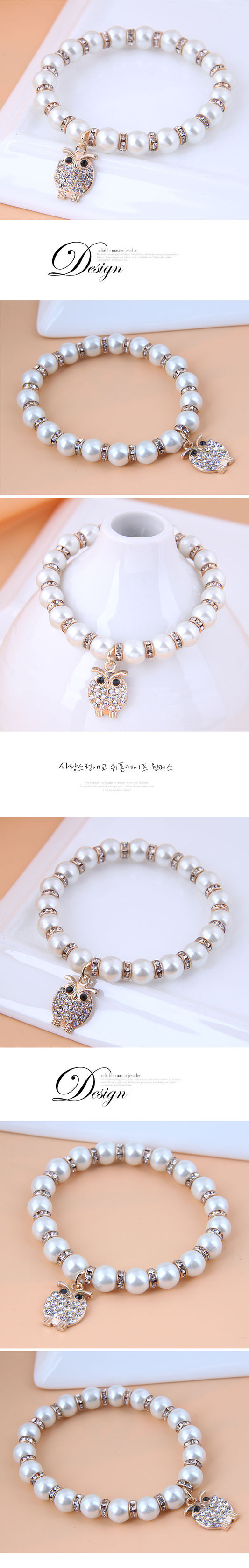 Korean Fashion Alloy Pendant Pearl Owl Bracelet