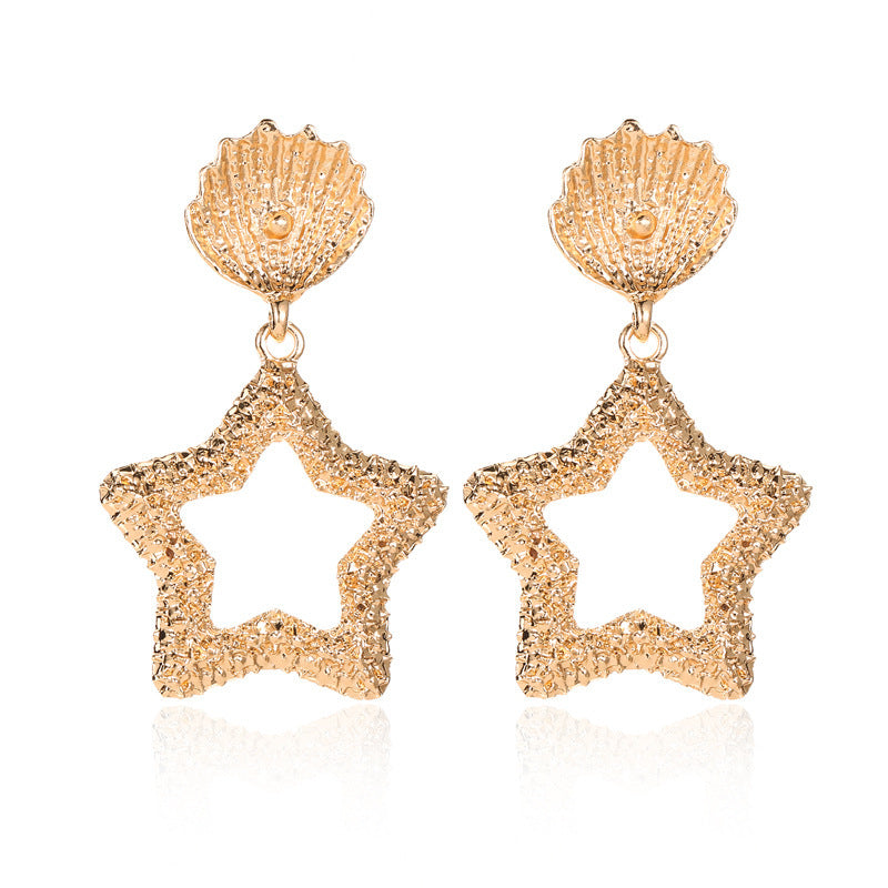 Fashion Creative Geometric Metal Star Shell Irregular Earrings Wholesale