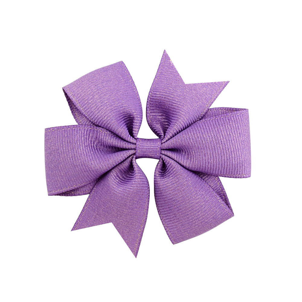 Korean Cute Style Ribbon Glitter Bow Solid Color Hair Clip Set