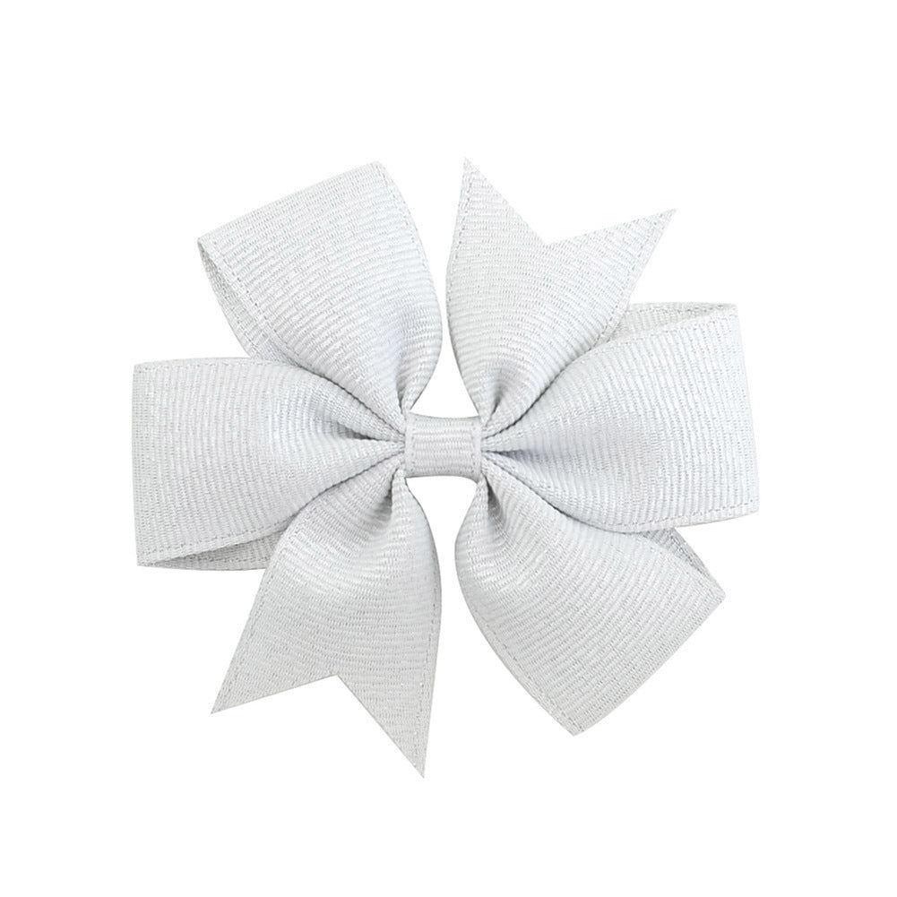 Korean Cute Style Ribbon Glitter Bow Solid Color Hair Clip Set