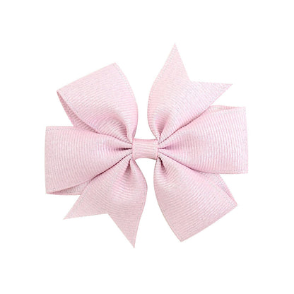 Korean Cute Style Ribbon Glitter Bow Solid Color Hair Clip Set