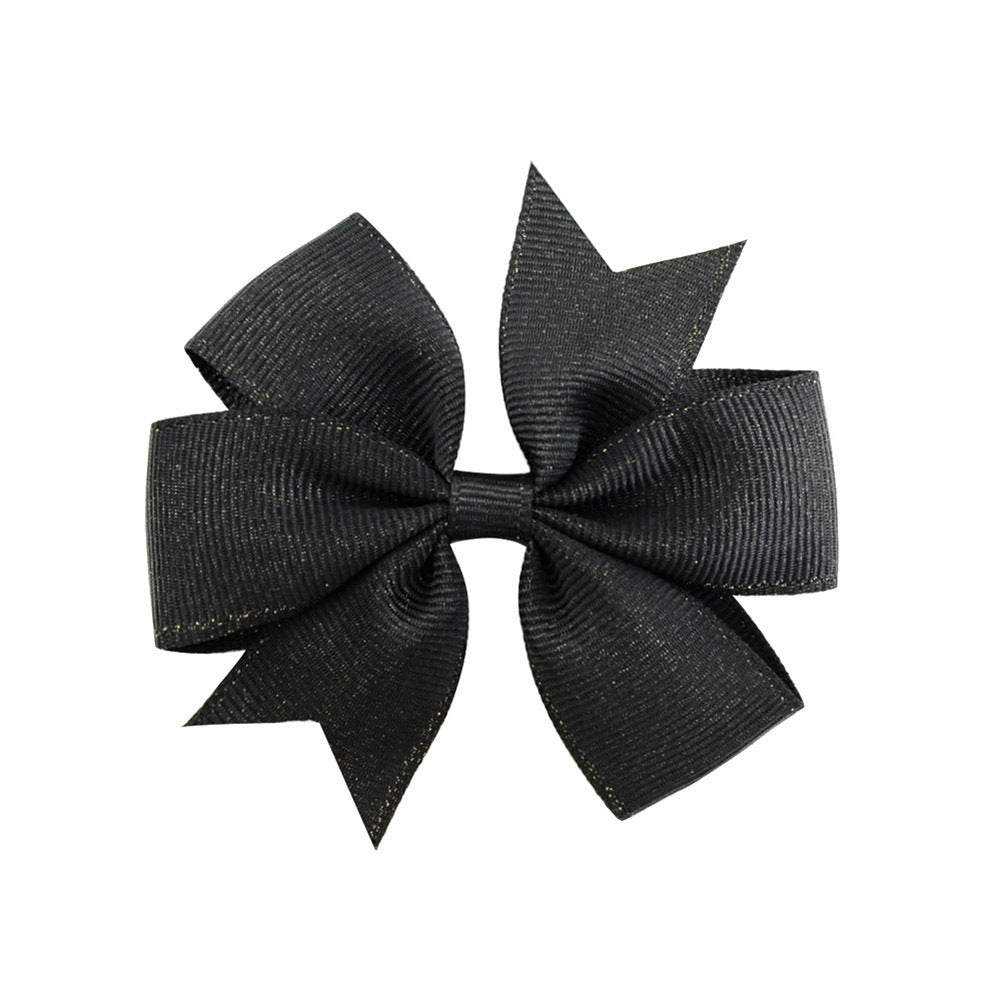 Korean Cute Style Ribbon Glitter Bow Solid Color Hair Clip Set