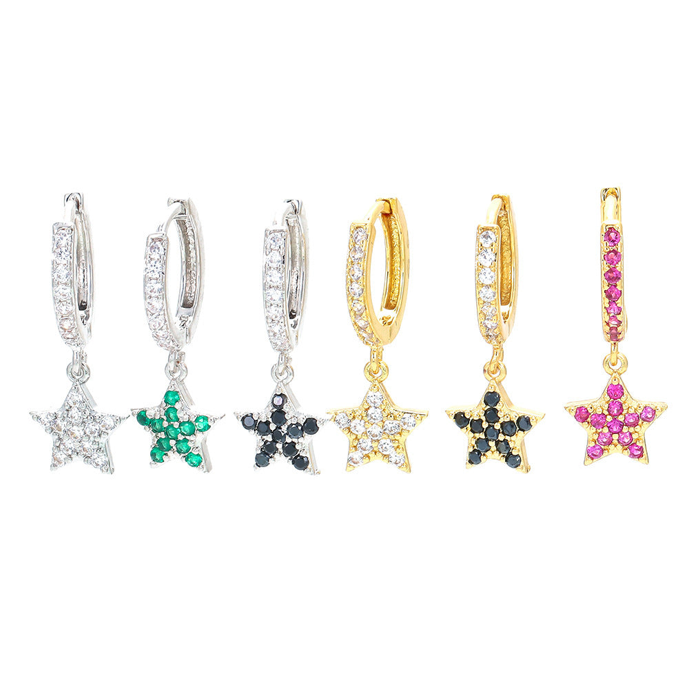 Fashion New Style Zircon Five-pointed Star Earrings