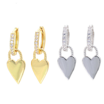 Fashion Peach Heart Golden Glossy Heart-shaped Earrings Wholesale