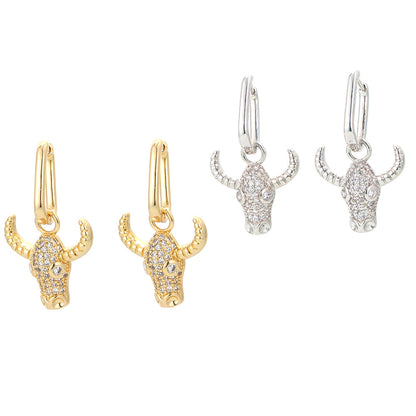 Fashion New Style Diamond Bull Head Earrings