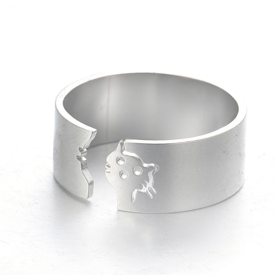 Fashion Hollow Cat Stainless Steel Open Ring